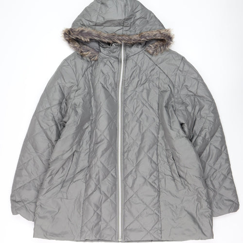 Anne de Lancay Men's Grey Quilted Hooded Puffer Coat L