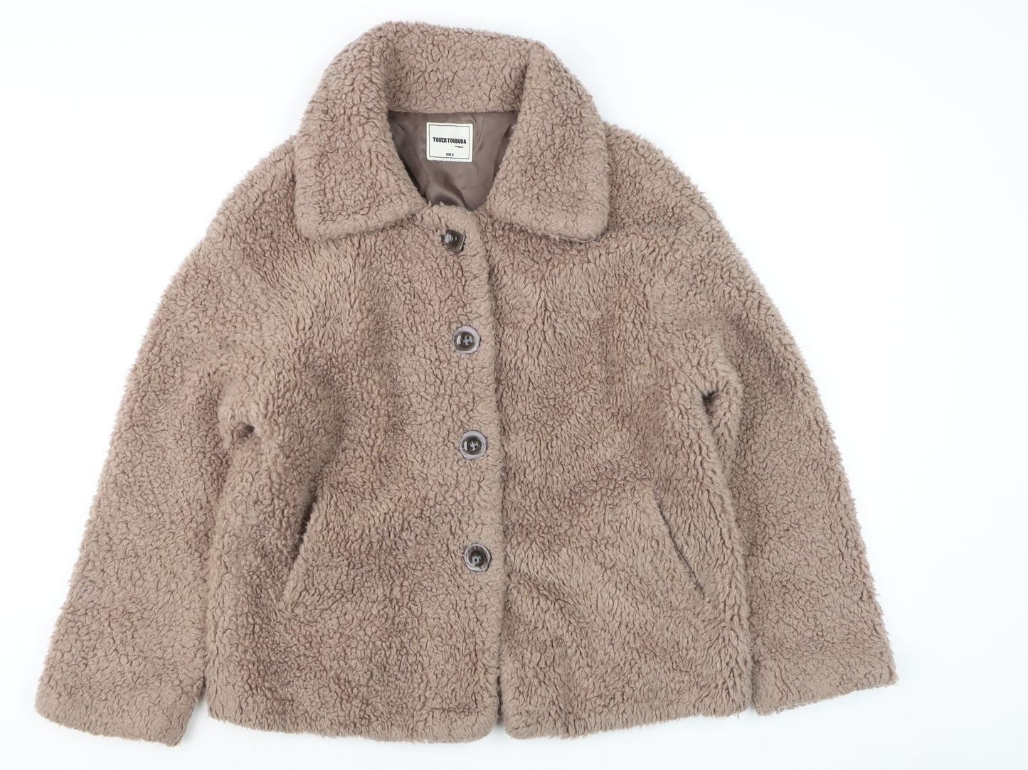 TOUER TOUBUDA Women’s Beige Teddy Fleece Button Jacket Size M