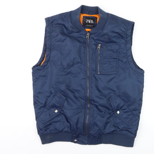 Zara Men Blue Bomber Style Padded Waistcoat Size M