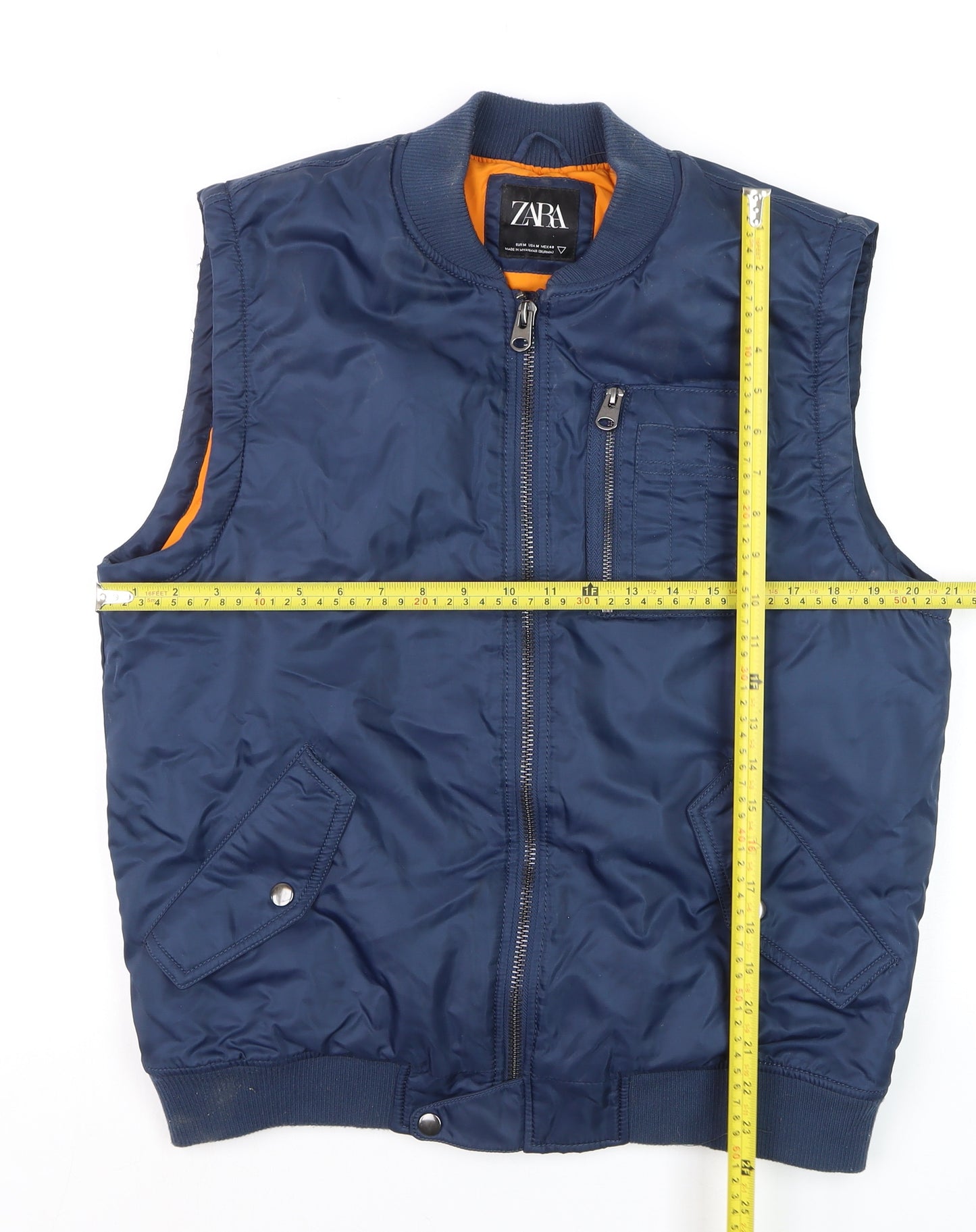 Zara Men Blue Bomber Style Padded Waistcoat Size M