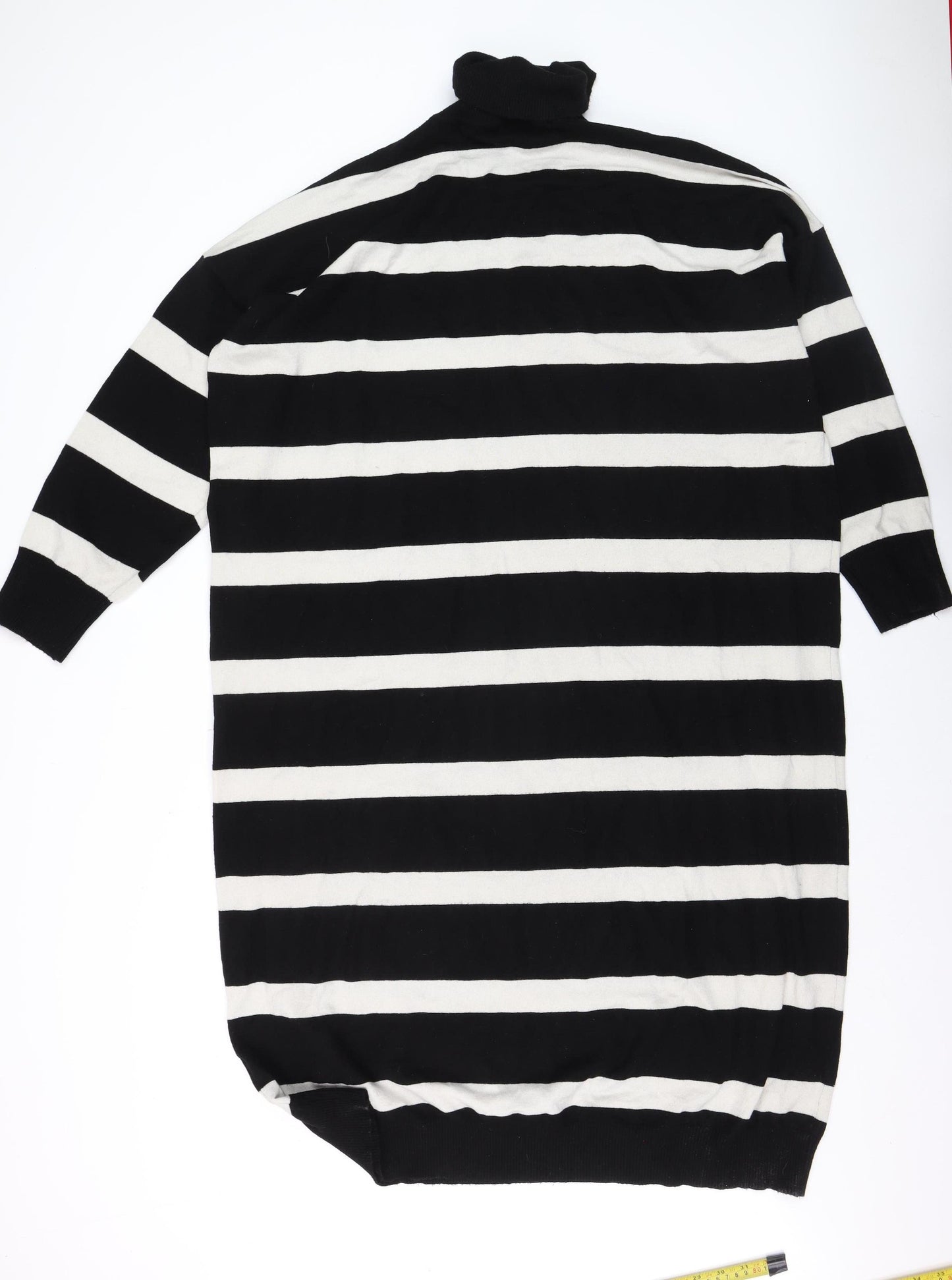 Boohoo Women’s Black White Striped Roll Neck Long Sleeve Jumper Size 22