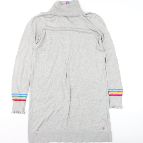 Joules Women’s Grey Jumper Dress Size 10 Roll Neck Long Sleeve
