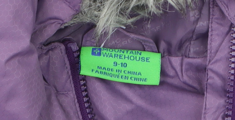 Mountain Warehouse Girls Purple Puffer Coat 9-10 Years Hooded Winter Jacket