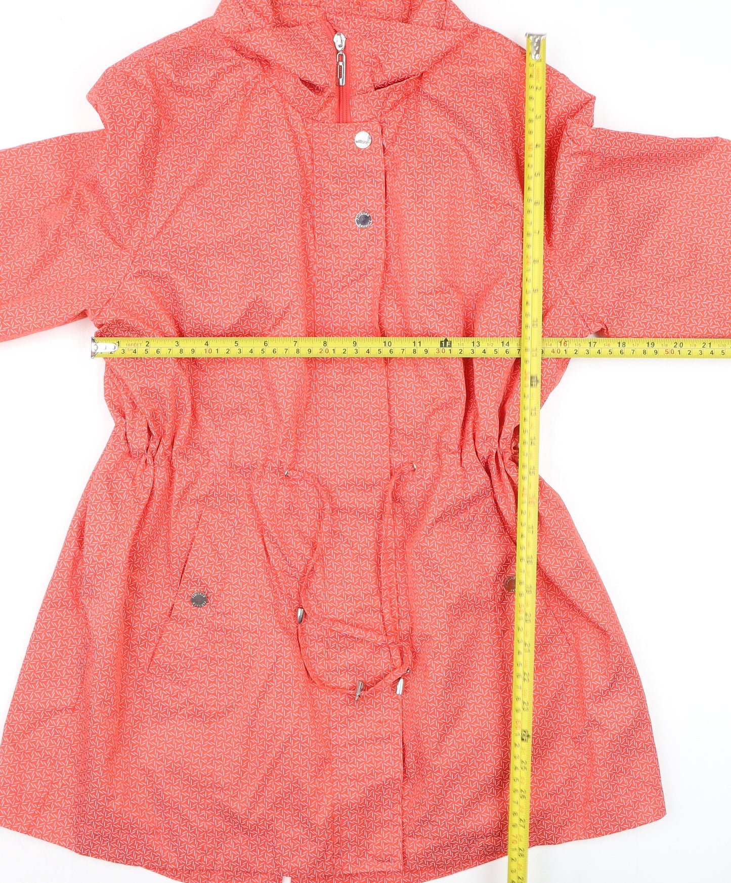 Finesse Womens Orange Rain Coat Jacket Size 14 Drawstring Hooded