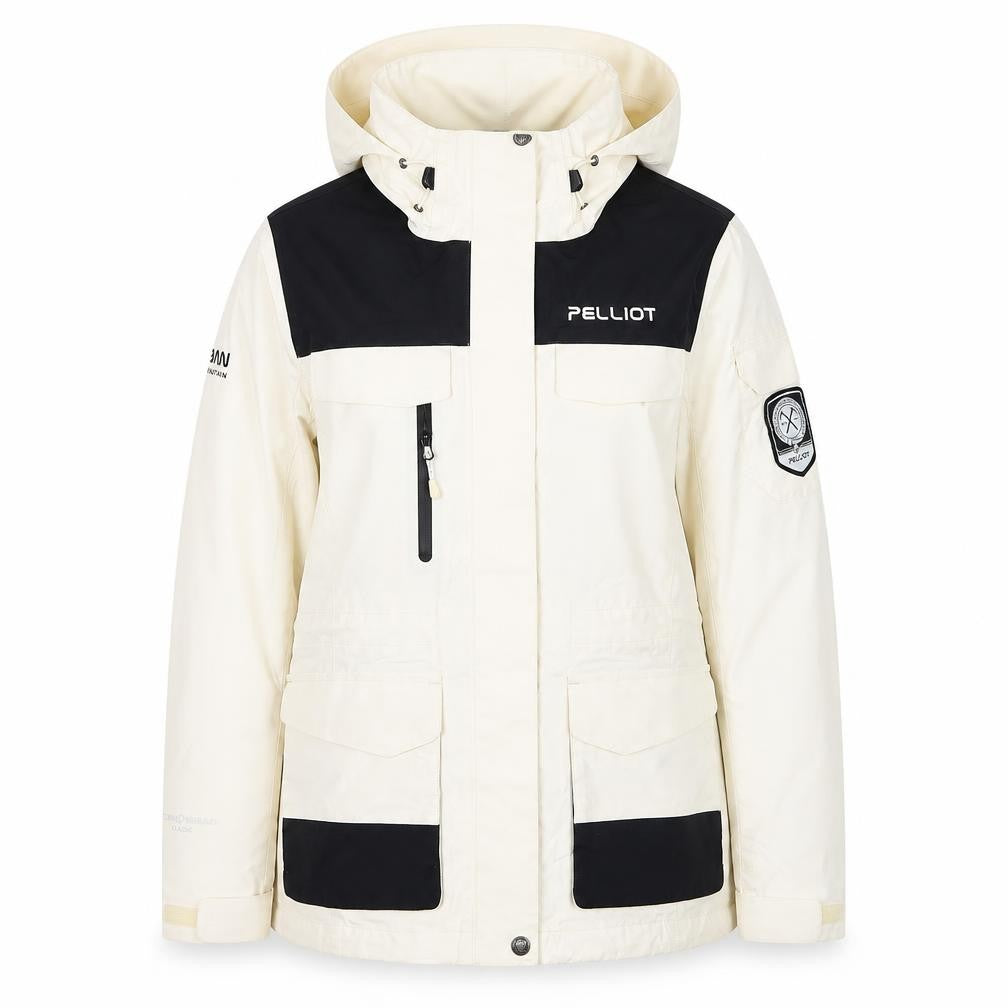Front view of Pelliot women’s ivory ski jacket s waterproof windproof hooded