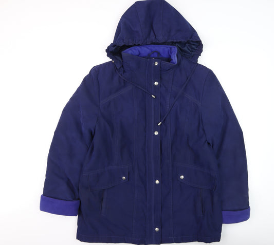 EWM Women’s Blue Hooded Parka Jacket Size 14 Water Resistant