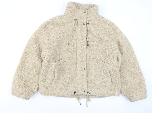 ba&sh Womens Beige Fleece Puffer Jacket Size 10 Winter Drawstring