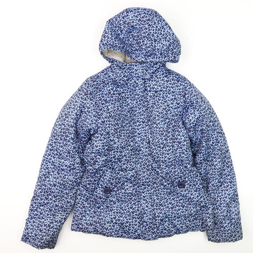 Lands' End Girls Blue Heart Print Hooded Puffer Jacket Size 14 Years