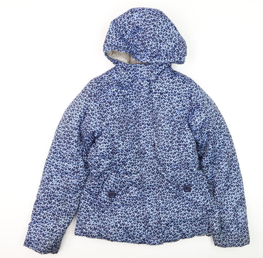 Lands' End Girls Blue Heart Print Hooded Puffer Jacket Size 14 Years