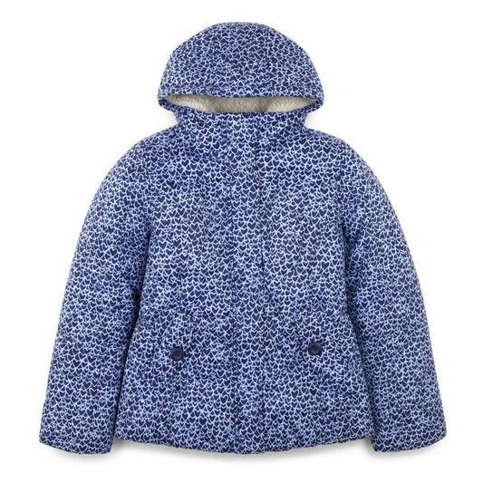 Lands' End Girls Blue Heart Print Hooded Puffer Jacket Size 14 Years