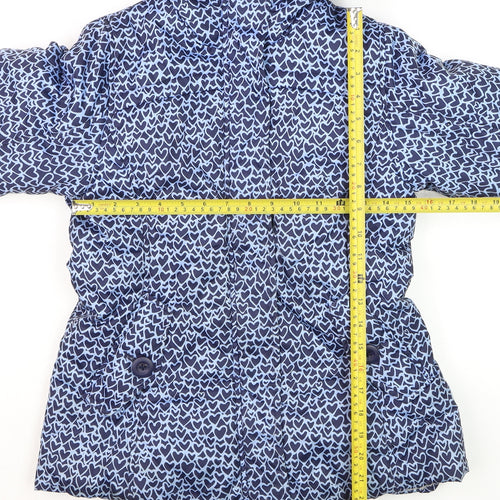 Lands' End Girls Blue Heart Print Hooded Puffer Jacket Size 14 Years