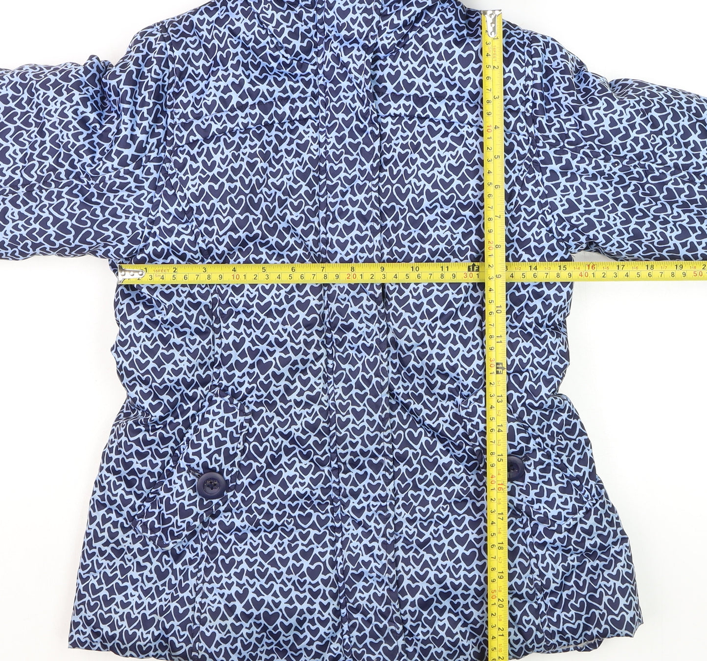 Lands' End Girls Blue Heart Print Hooded Puffer Jacket Size 14 Years