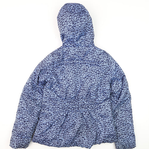 Lands' End Girls Blue Heart Print Hooded Puffer Jacket Size 14 Years