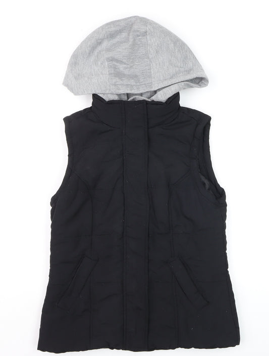 New Look Girls Black Hooded Puffer Gilet Waistcoat Size 8 Polyester
