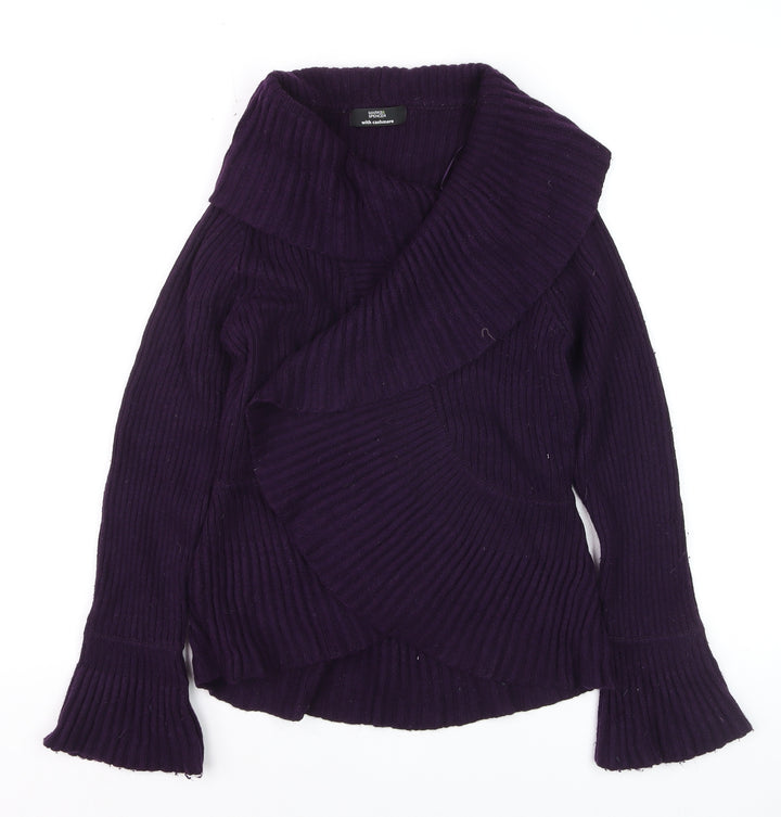 Marks and Spencer Women's Purple Wrap Cowl Neck Jumper Size 12