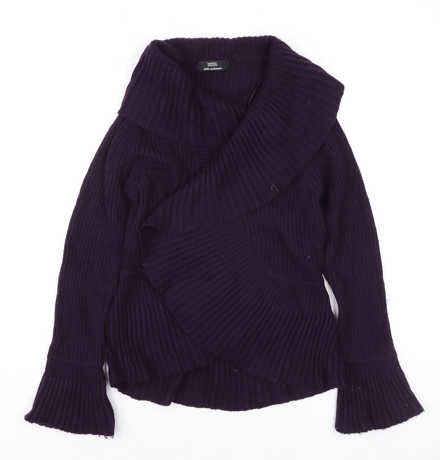 Marks and Spencer Women's Purple Wrap Cowl Neck Jumper Size 12