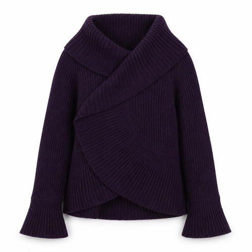 Marks and Spencer Women's Purple Wrap Cowl Neck Jumper Size 12