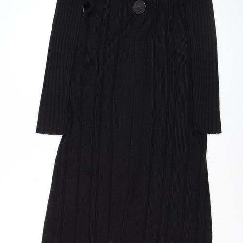 Wallis Women's Black Ribbed Long Sleeve V-Neck Cardigan M