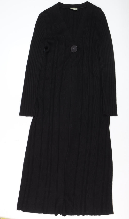 Wallis Women's Black Ribbed Long Sleeve V-Neck Cardigan M