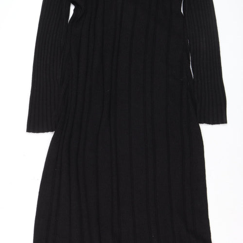 Wallis Women's Black Ribbed Long Sleeve V-Neck Cardigan M