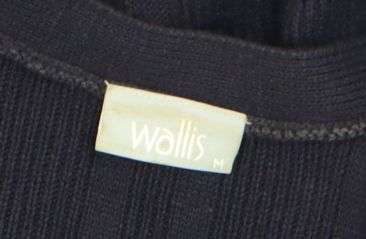 Wallis Women's Black Ribbed Long Sleeve V-Neck Cardigan M