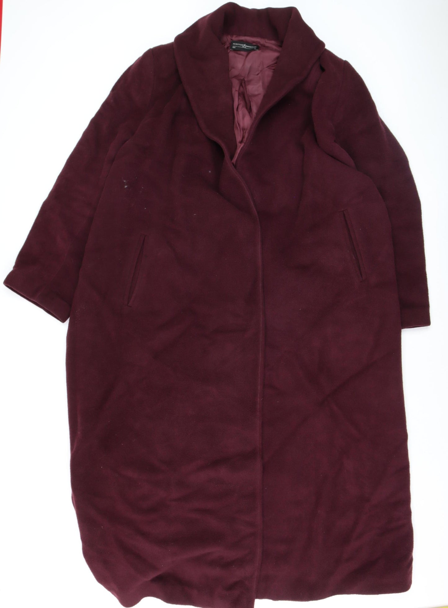 Peruvian Connection Women's Burgundy Wool Long Coat XL Lined Classic Style