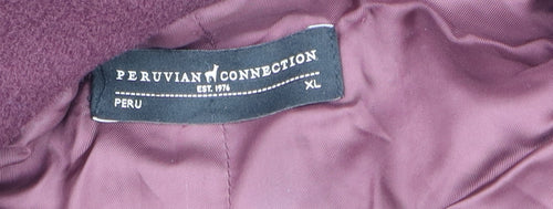 Peruvian Connection Women's Burgundy Wool Long Coat XL Lined Classic Style