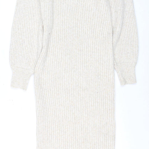 River Island Women Beige Knit Bodycon Midi Dress Size 14