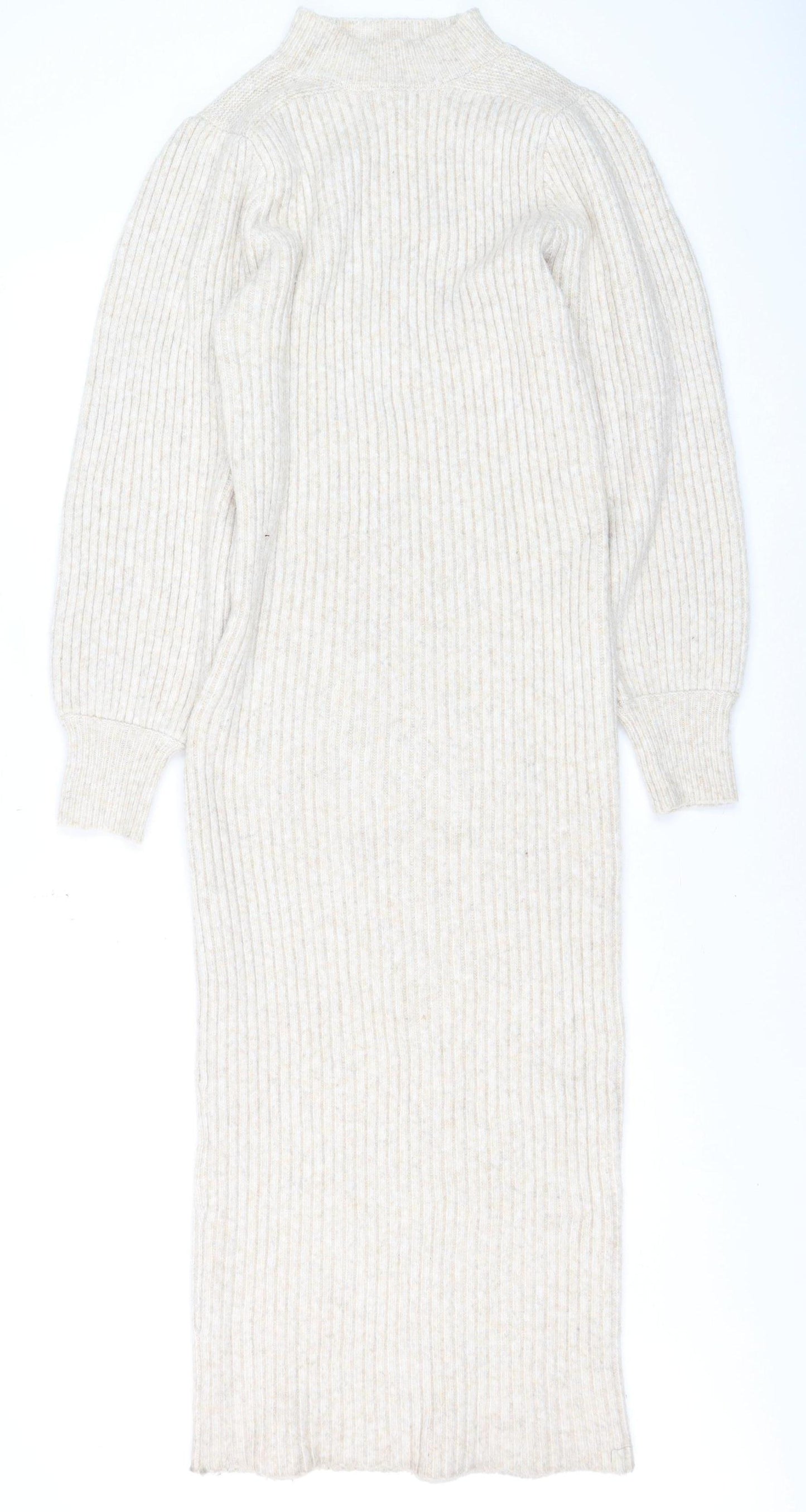 River Island Women Beige Knit Bodycon Midi Dress Size 14