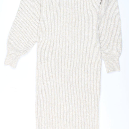 River Island Women Beige Knit Bodycon Midi Dress Size 14