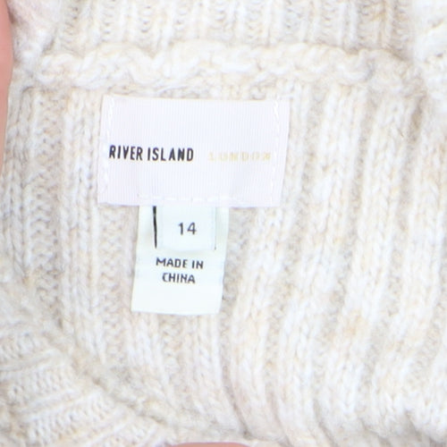 River Island Women Beige Knit Bodycon Midi Dress Size 14