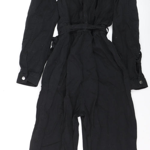 New Look Women Black Denim Long Sleeve Belted Jumpsuit Size 16