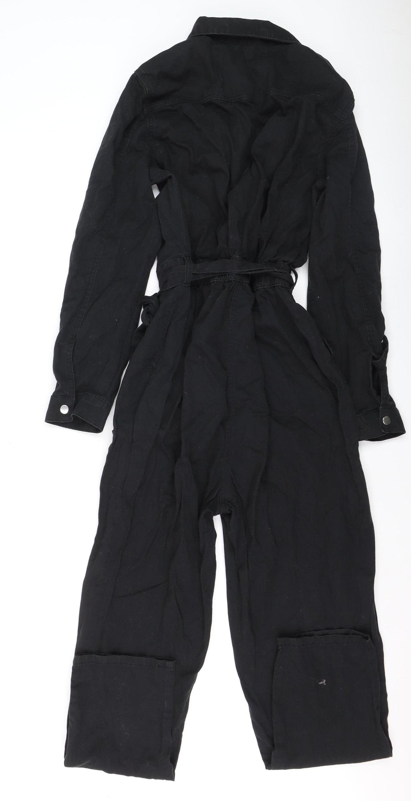 New Look Women Black Denim Long Sleeve Belted Jumpsuit Size 16