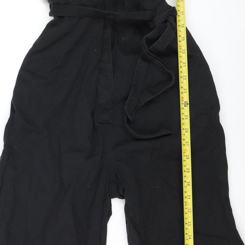 New Look Women Black Denim Long Sleeve Belted Jumpsuit Size 16