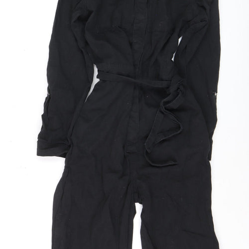 New Look Women Black Denim Long Sleeve Belted Jumpsuit Size 16