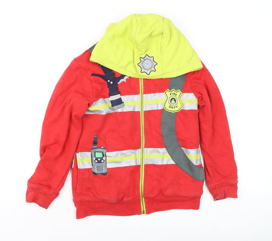 Mini Boden Boys Red Full Zip Firefighter Hoodie 8-9 Years Cotton Blend