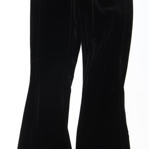 In The Style Womens Black Velvet Flared Trousers Size 6 Tall