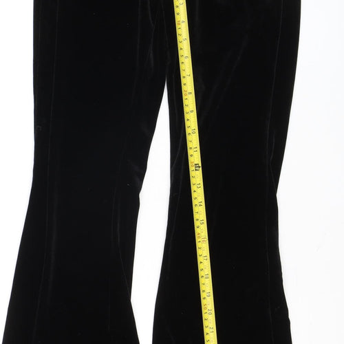In The Style Womens Black Velvet Flared Trousers Size 6 Tall