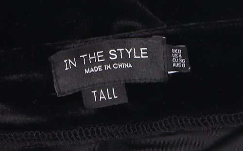In The Style Womens Black Velvet Flared Trousers Size 6 Tall