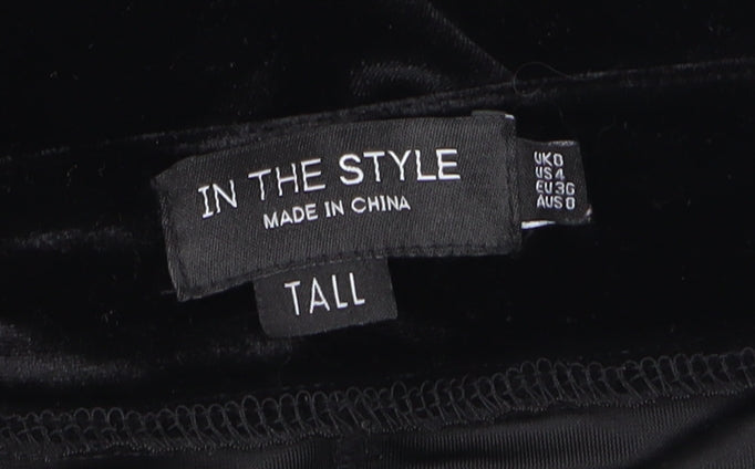 In The Style Womens Black Velvet Flared Trousers Size 6 Tall