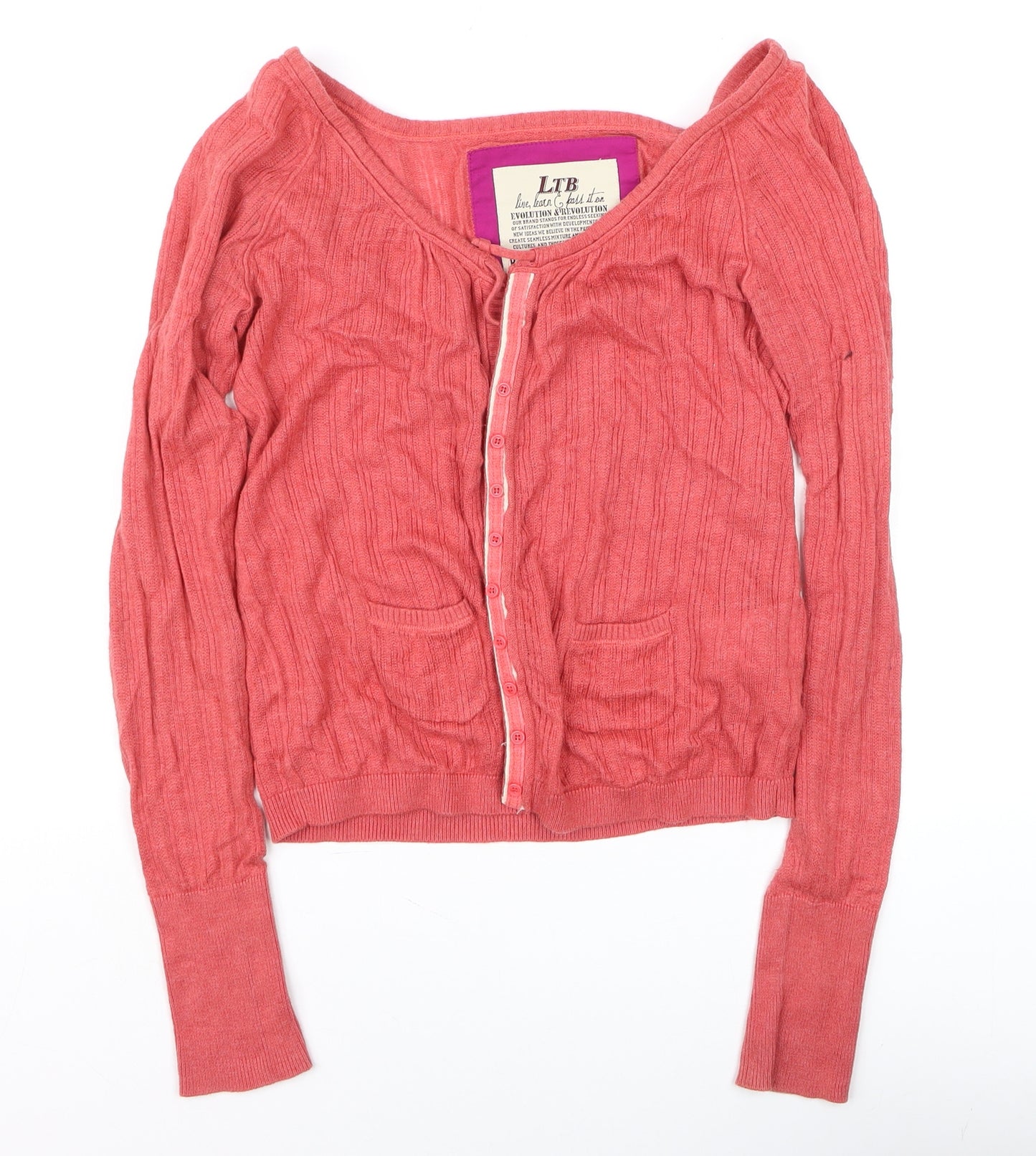 LTB Women’s Red V-Neck Button Up Cable Knit Cardigan XS