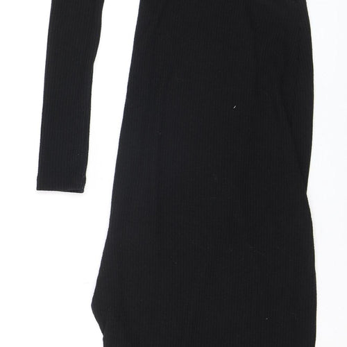 Bershka Women’s Black Asymmetric Long Sleeve Bodycon Midi Dress XS