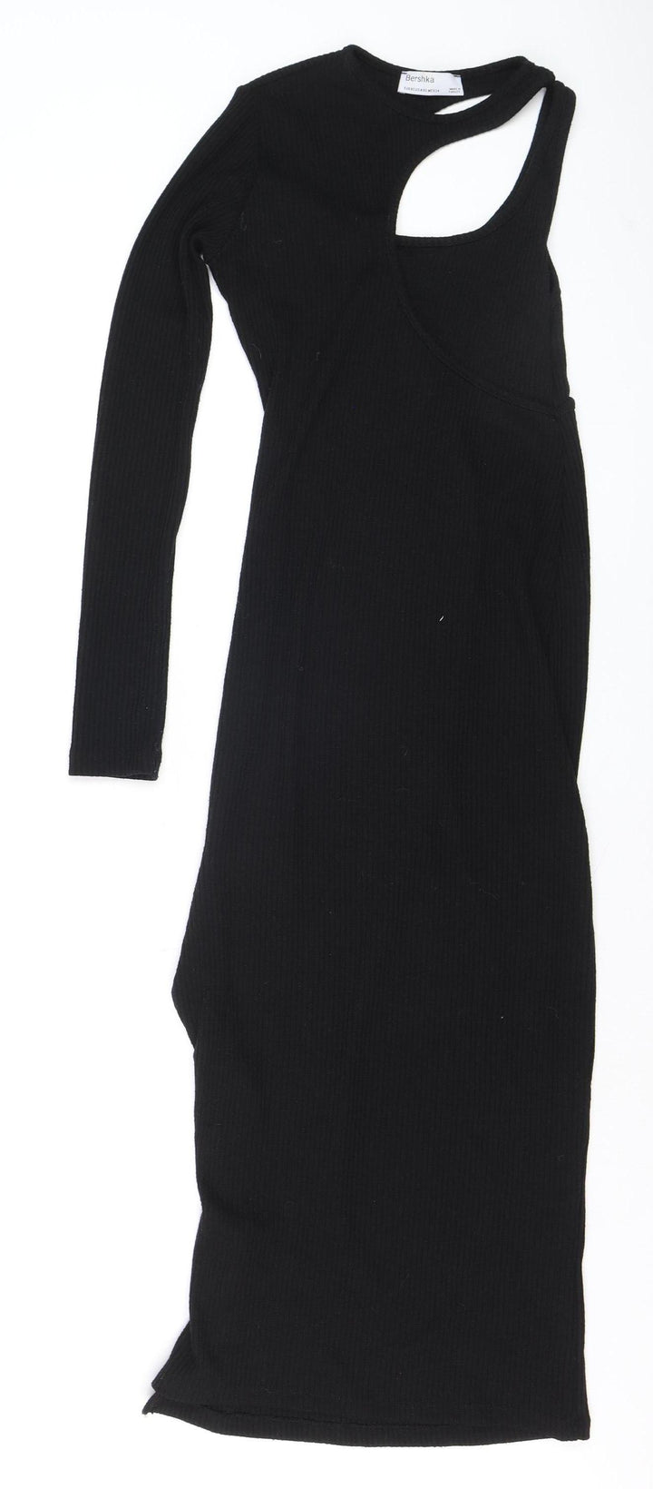 Bershka Women’s Black Asymmetric Long Sleeve Bodycon Midi Dress XS