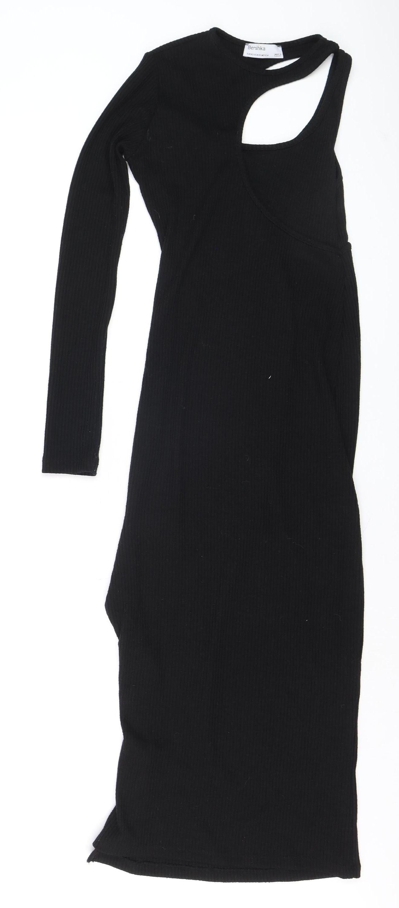 Bershka Women’s Black Asymmetric Long Sleeve Bodycon Midi Dress XS