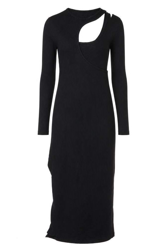 Bershka Women’s Black Asymmetric Long Sleeve Bodycon Midi Dress XS