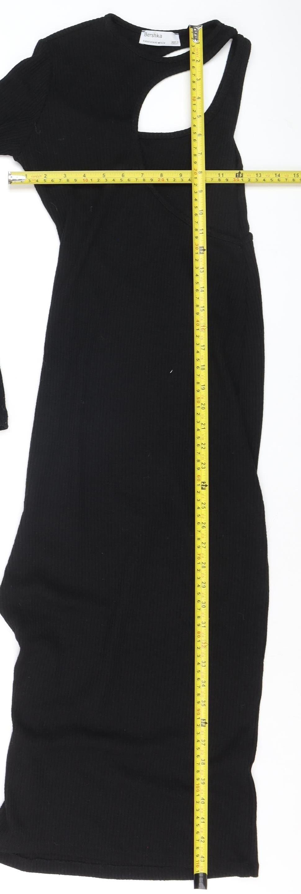 Bershka Women’s Black Asymmetric Long Sleeve Bodycon Midi Dress XS
