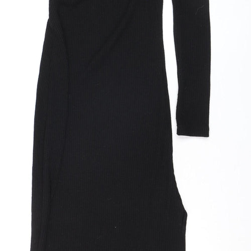 Bershka Women’s Black Asymmetric Long Sleeve Bodycon Midi Dress XS