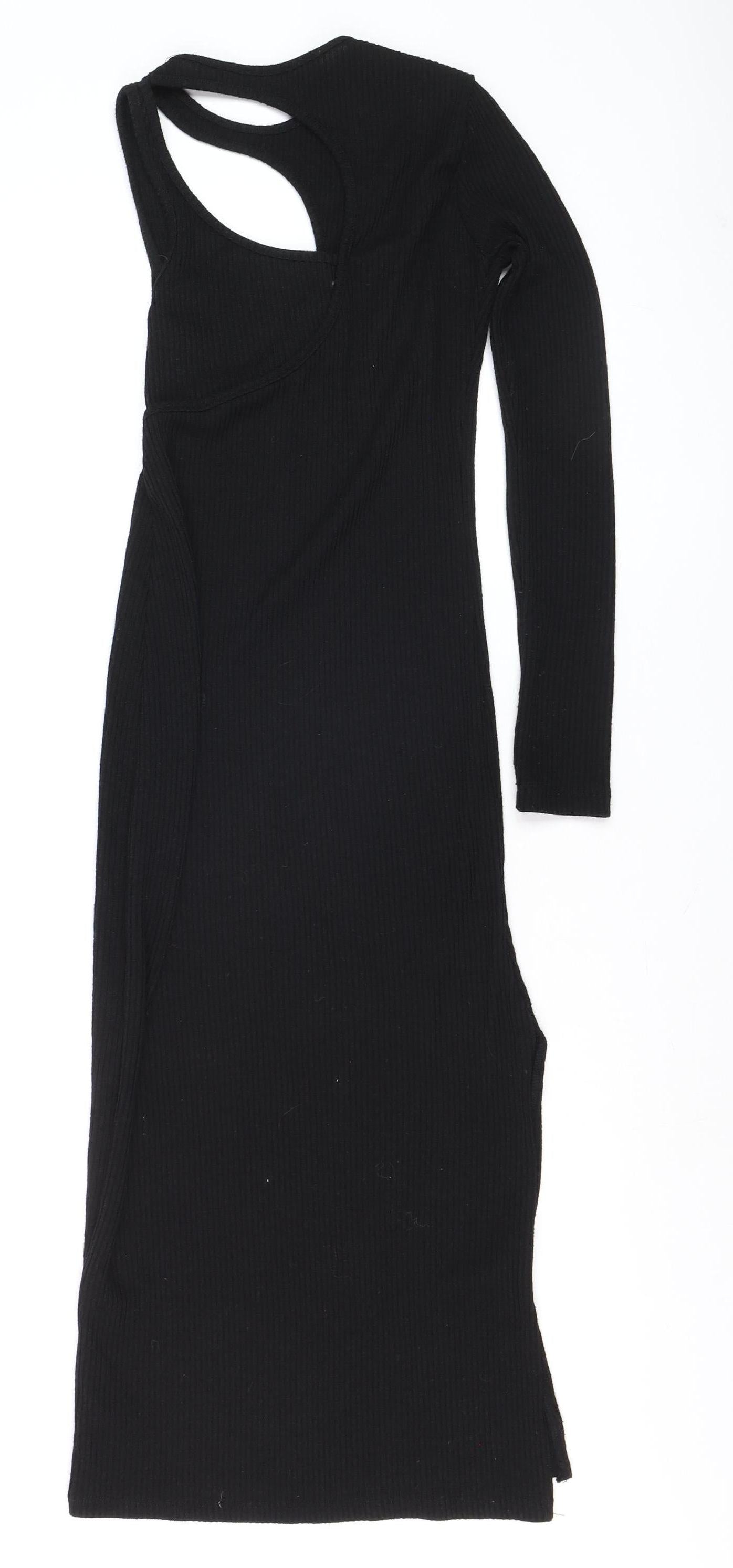 Bershka Women’s Black Asymmetric Long Sleeve Bodycon Midi Dress XS