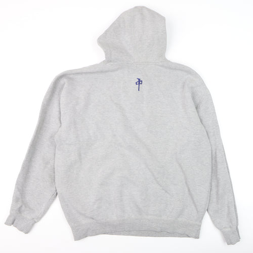 RDS Mens Grey Pullover Hoodie L Graphic Fleece Sweatshirt