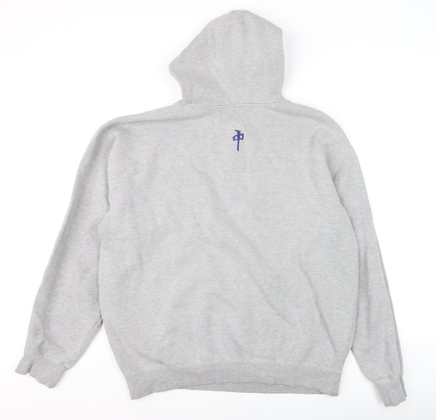 RDS Mens Grey Pullover Hoodie L Graphic Fleece Sweatshirt